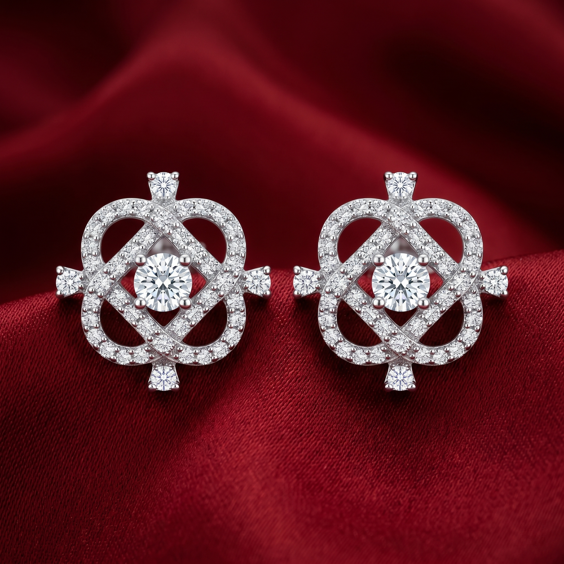 Diamond-Shaped Frame Stone-Set Stud Earrings, additional product view 3