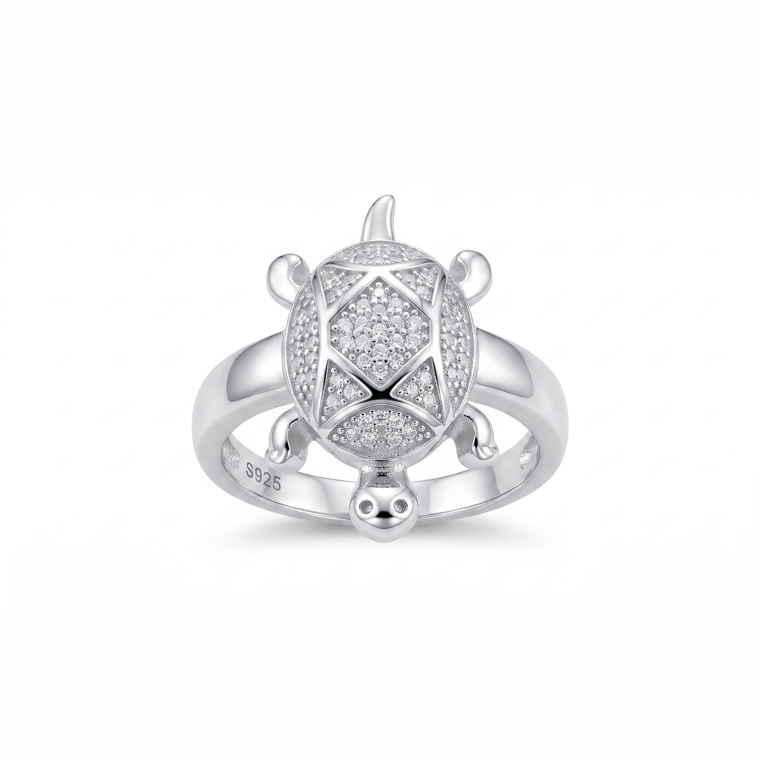 Silvme marquise turtle 925 sterling silver ring for women with marquise stone panel across the shell