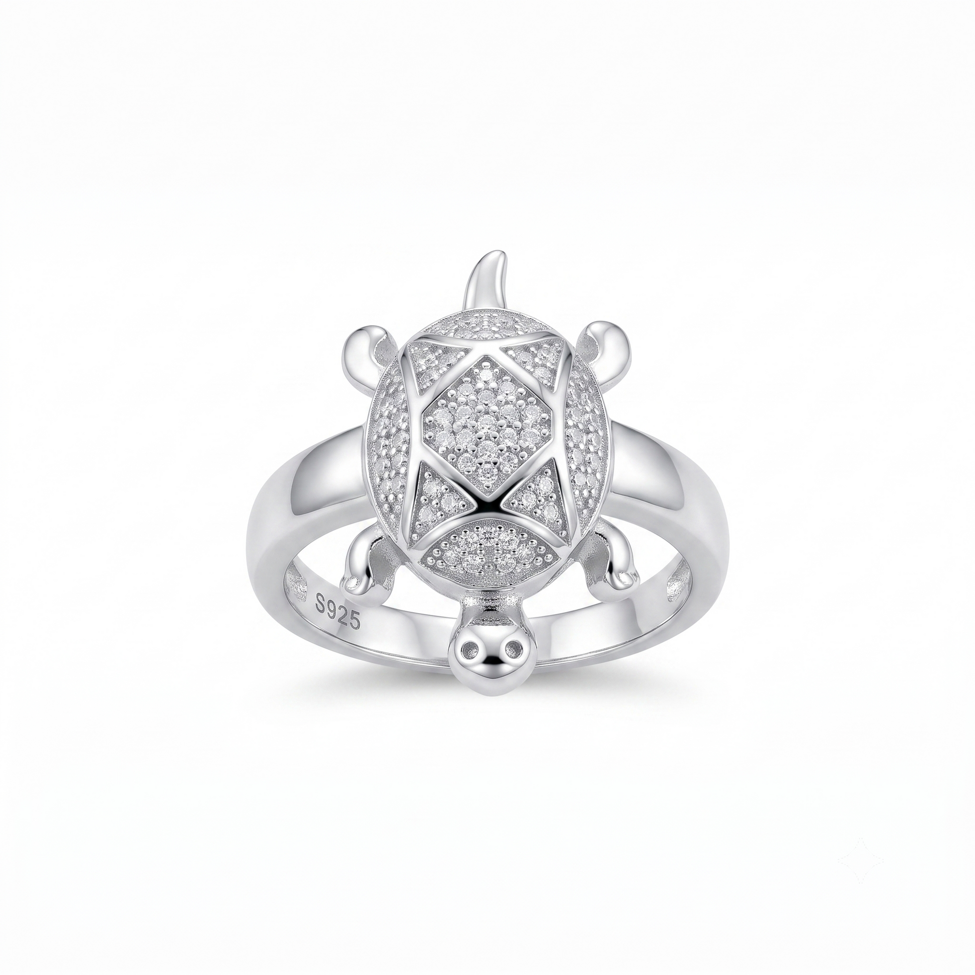 Silvme marquise turtle 925 sterling silver ring for women with marquise stone panel across the shell