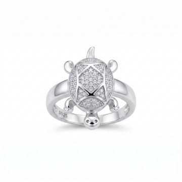 Silvme marquise turtle 925 sterling silver ring for women with marquise stone panel across the shell