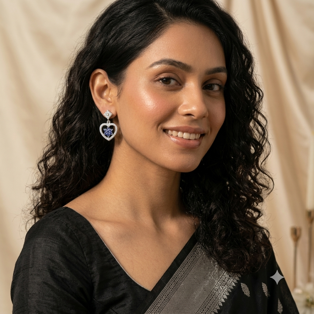 Blue Heart Stone-Set Drop Earrings, additional product view 6