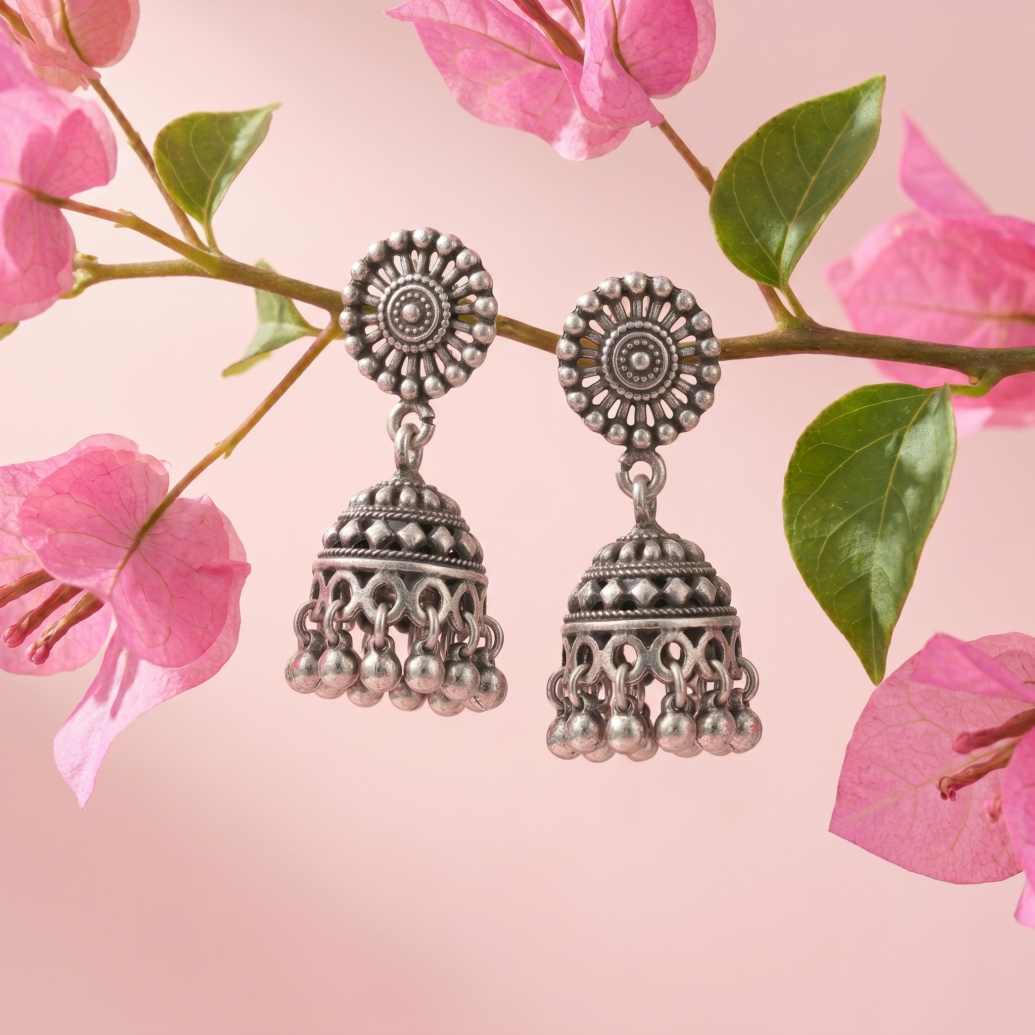 Silvme Pure 925 Sterling Silver Mandala Disc Jhumka Silver Earrings for Women & Girls