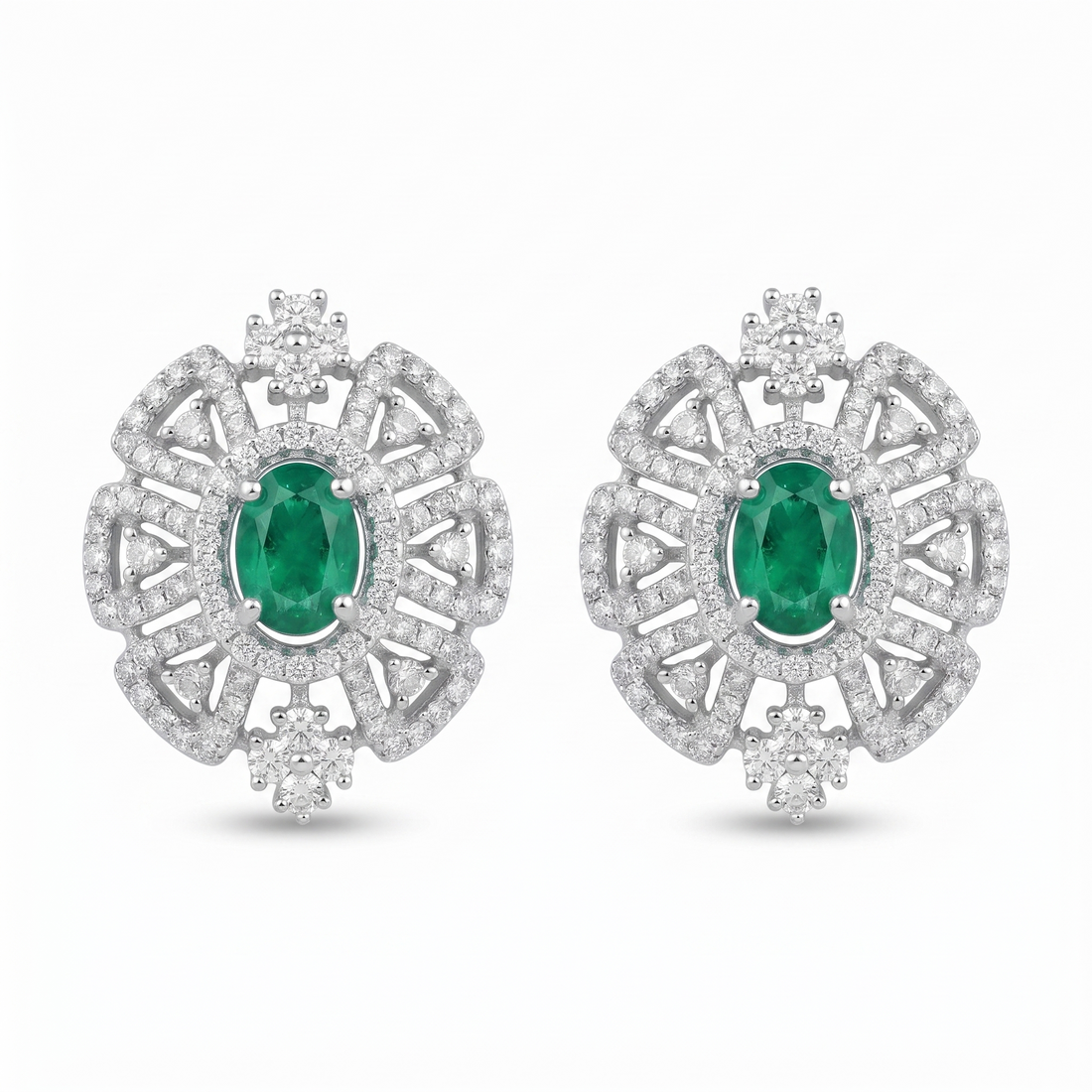 Silvme Emerald Green Bold Round CZ Stud Earrings in 925 sterling silver accented with sparkling cubic zirconia, jewellery for women
