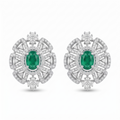 Green Round Stone-Set Stud Earrings, front product view