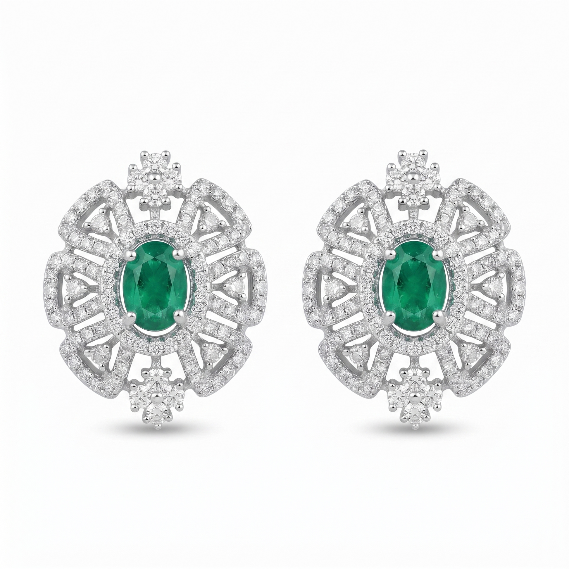 Green Round Stone-Set Stud Earrings, front product view