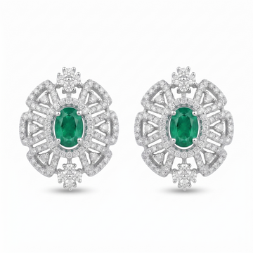 Green Round Stone-Set Stud Earrings, front product view