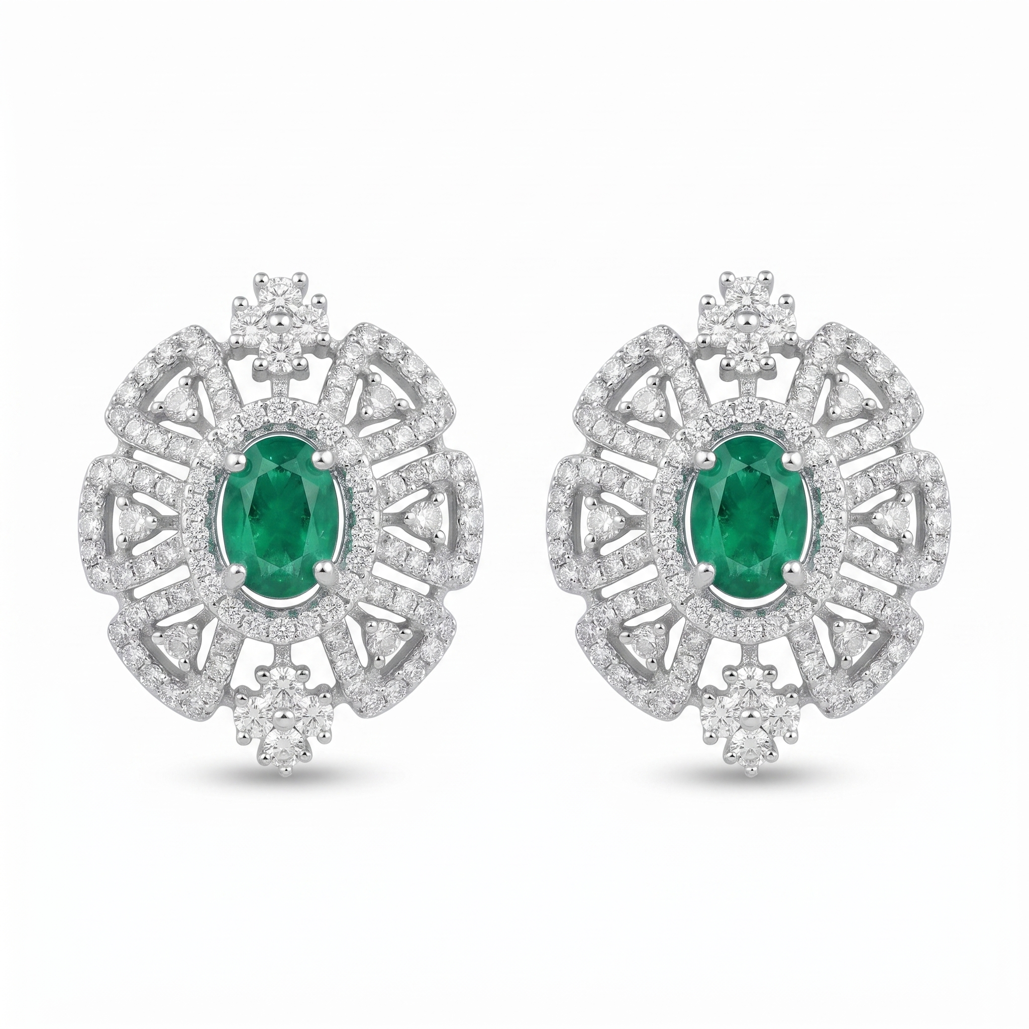 Silvme Pure 925 Sterling Silver Emerald Green Bold Round CZ Stud Earrings for Women & Girls