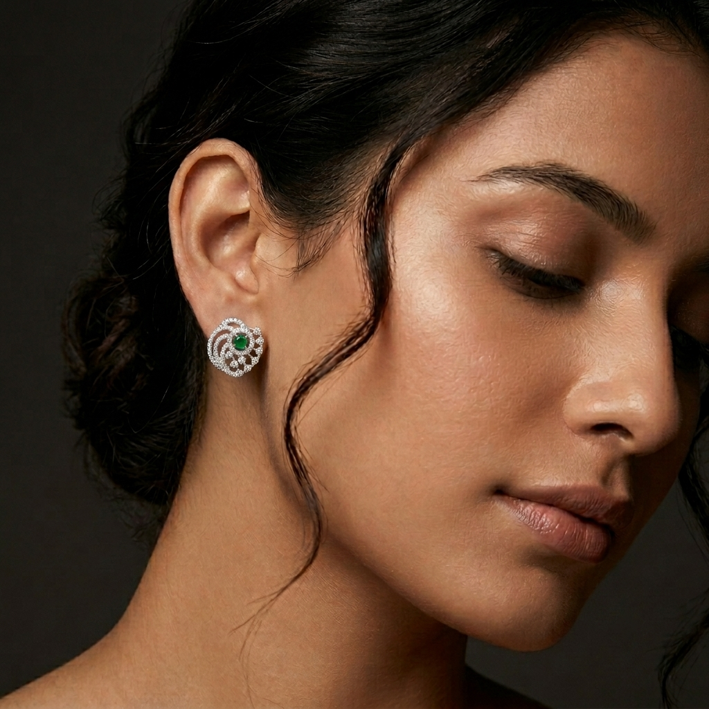 Green Spiral Floral Stud Earrings, additional product view 6