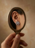 Open-Petal Camellia Stone-Set Stud Earrings, additional product view 4