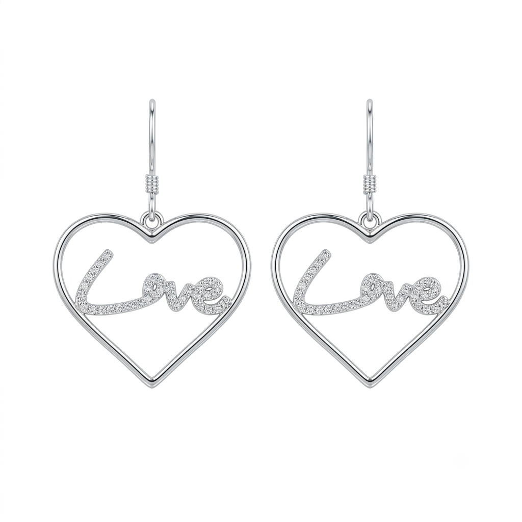 Love Script Heart Drop Earrings, front product view