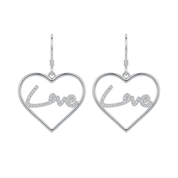 Love Script Heart Drop Earrings, front product view