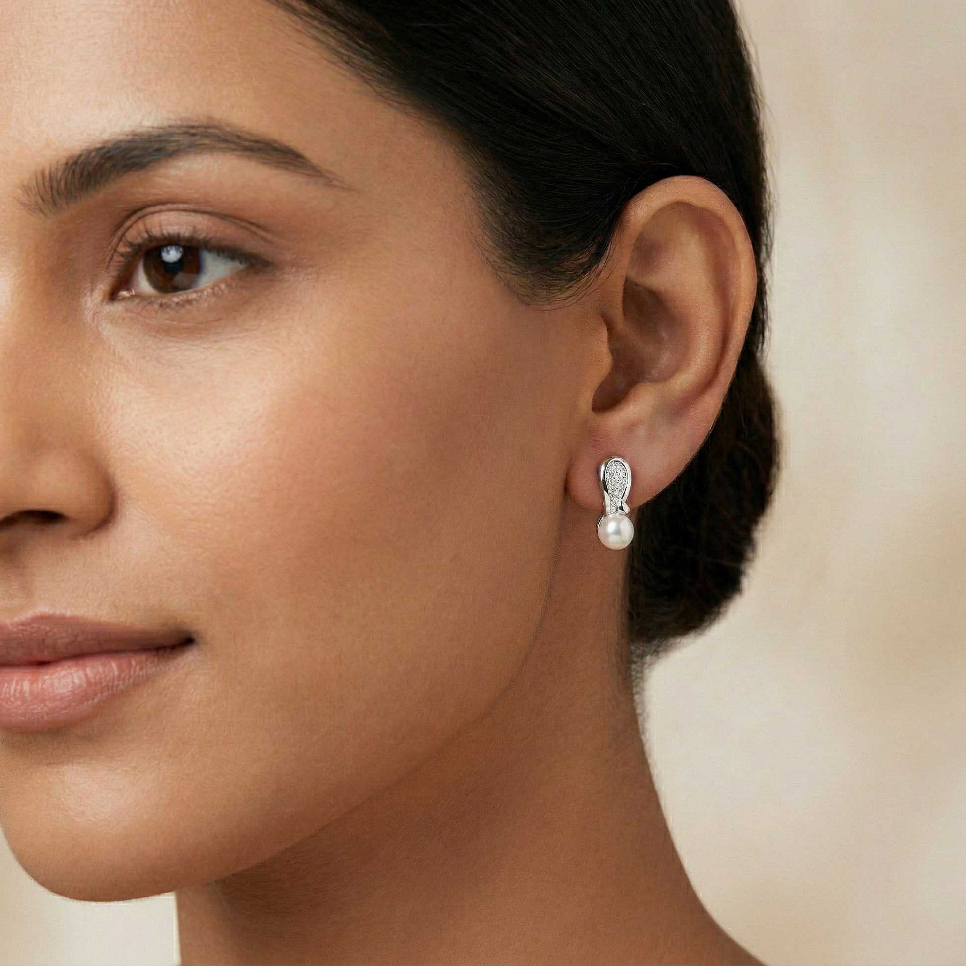 Pearl-Look Accent Drop Stud Earrings, close-up detail, view 3