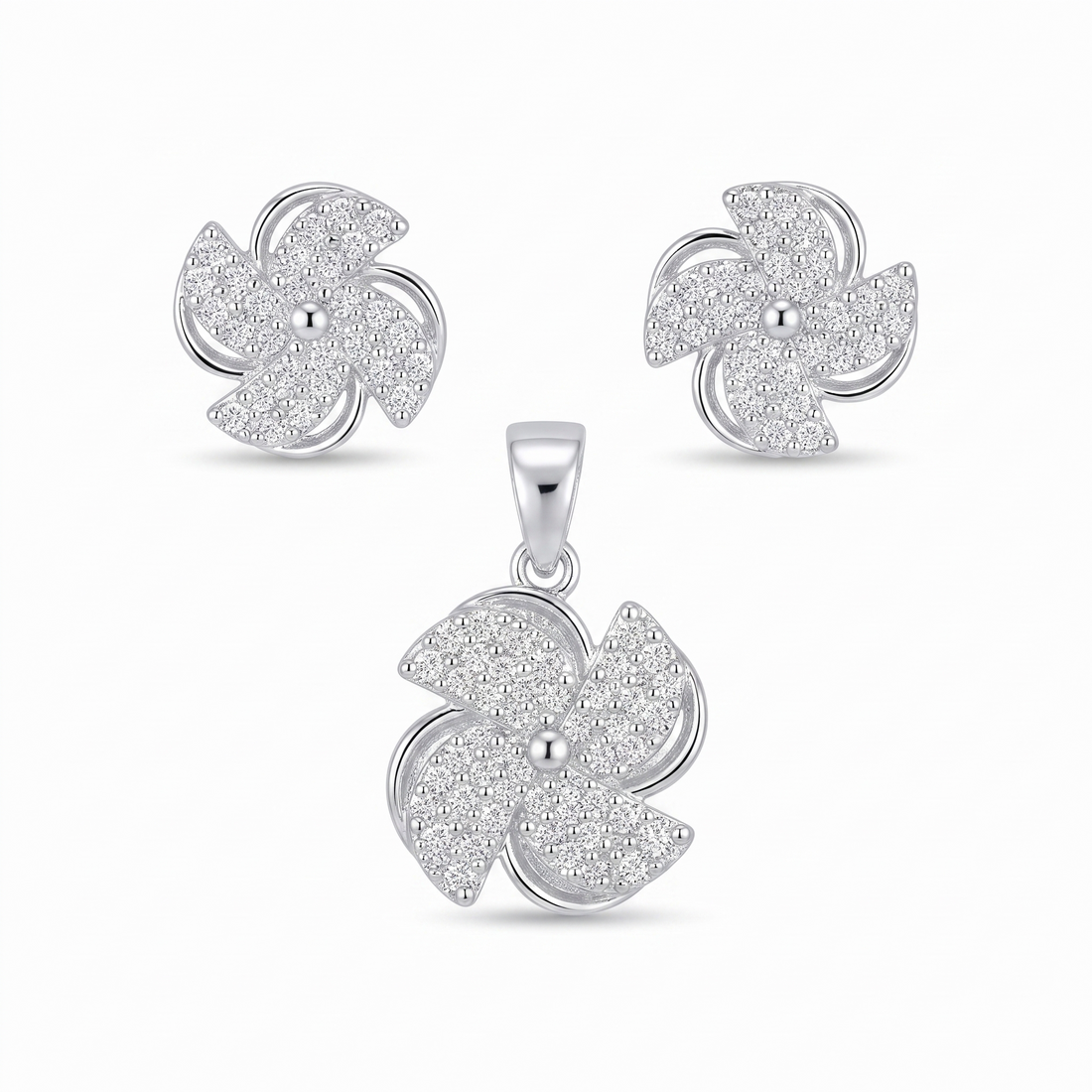 Silvme Pure 925 Sterling Silver Cat Face Pendant & Stud Earrings Set for Women & Girls | Cubic Zirconia Jewellery Set | Birthday Gift for Daughter