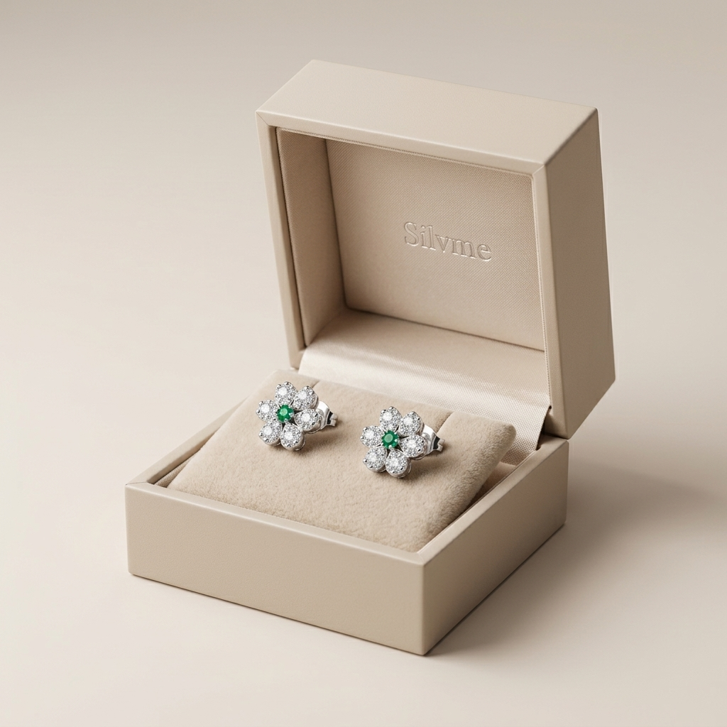 Green-Centre Flower Stud Earrings, additional product view 8