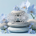 Petal Lattice Stone-Set Solitaire Round Stud Earrings, additional product view 3
