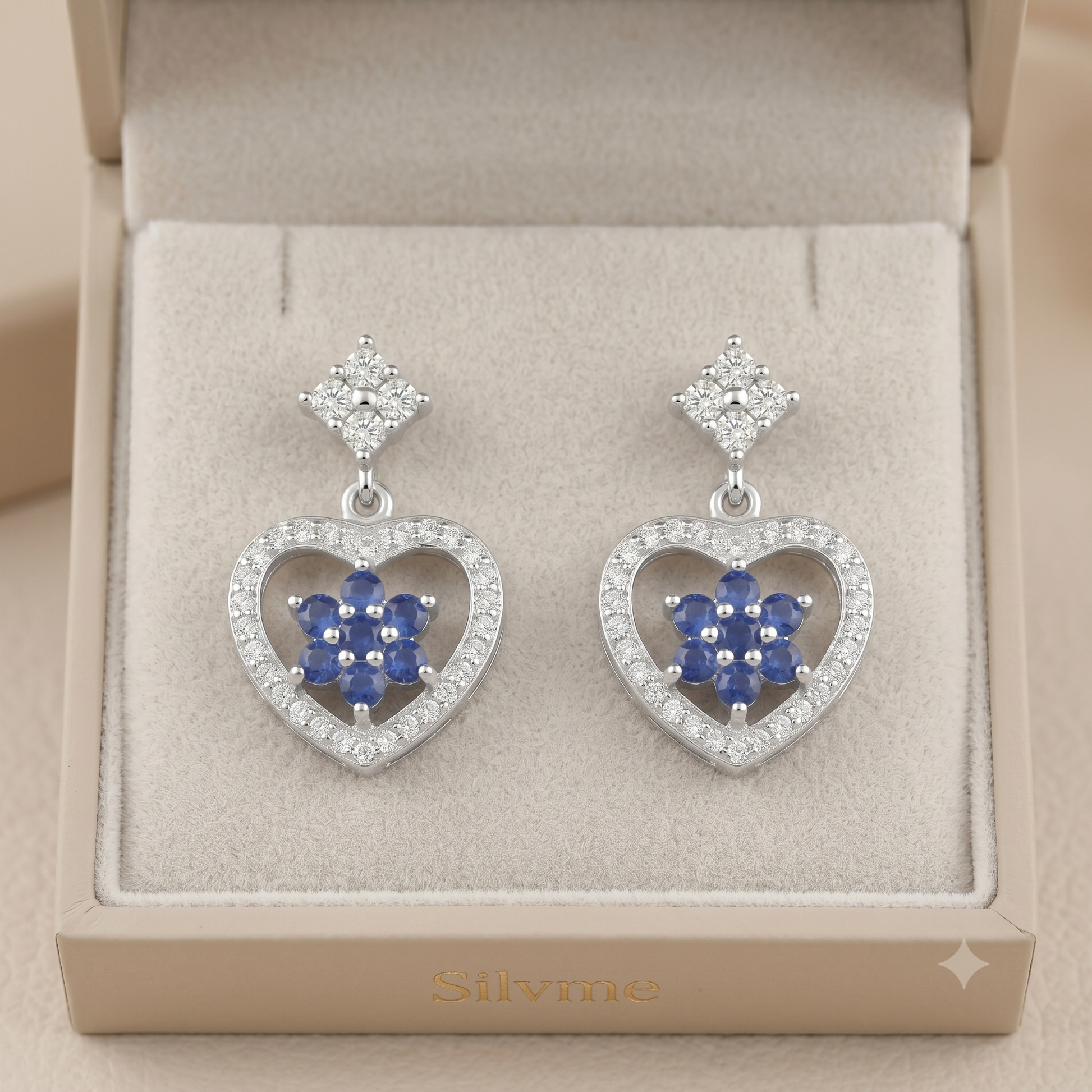 Blue Heart Stone-Set Drop Earrings, additional product view 4