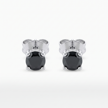 925 Sterling Silver Jet Black Solitaire Round Stud Earrings