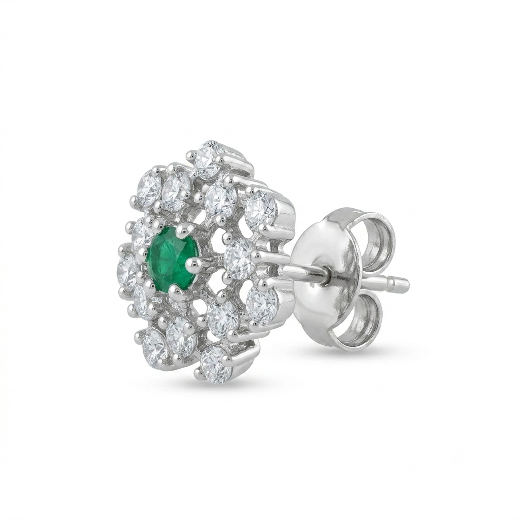 Green Floral Halo Stud Earrings, alternate angle