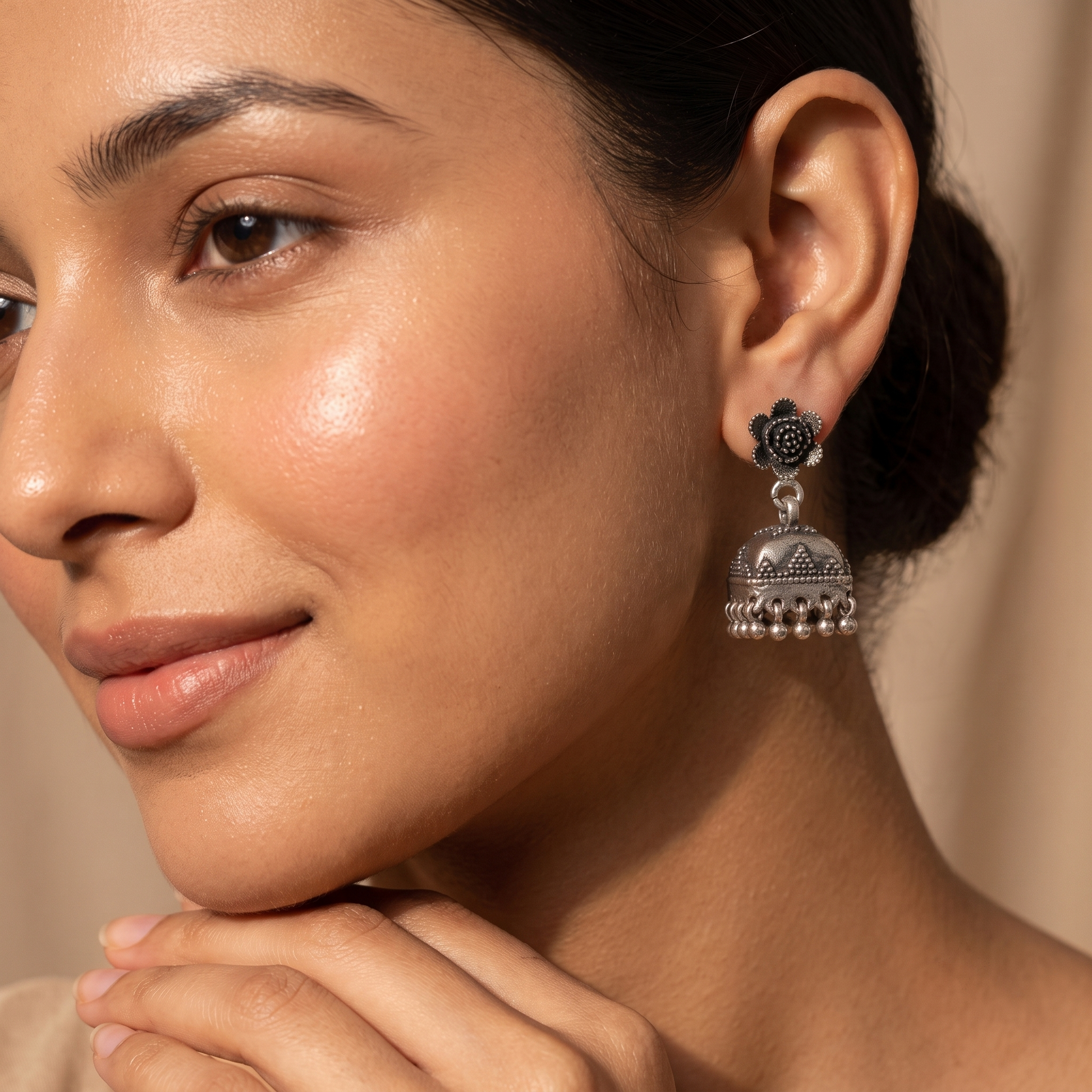 Traditional Oxidised Jhumka Earrings, additional product view 5