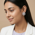 Petal Lattice Stone-Set Stud Earrings with Red Accent, additional product view 3