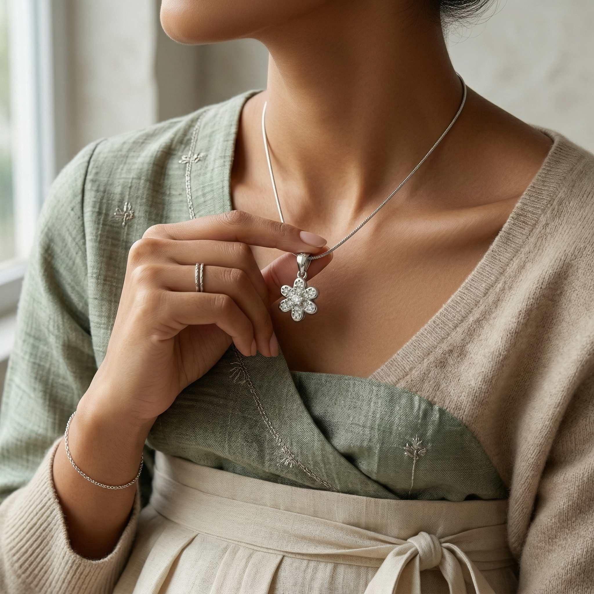 Silvme Pure 925 Sterling Silver Bloom Pendant for Women & Girls