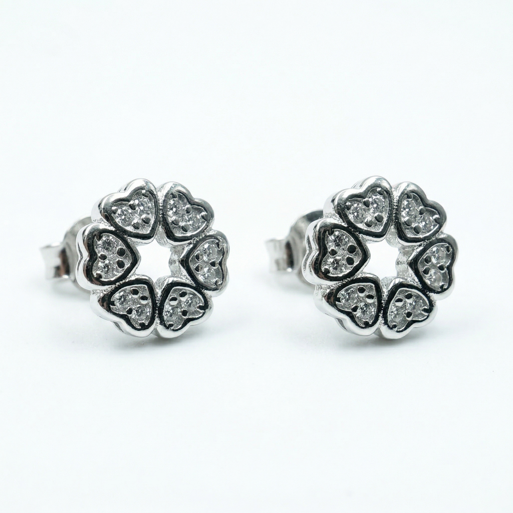 Silvme Pure 925 Silver Heart Circle CZ Stud Earrings for Women