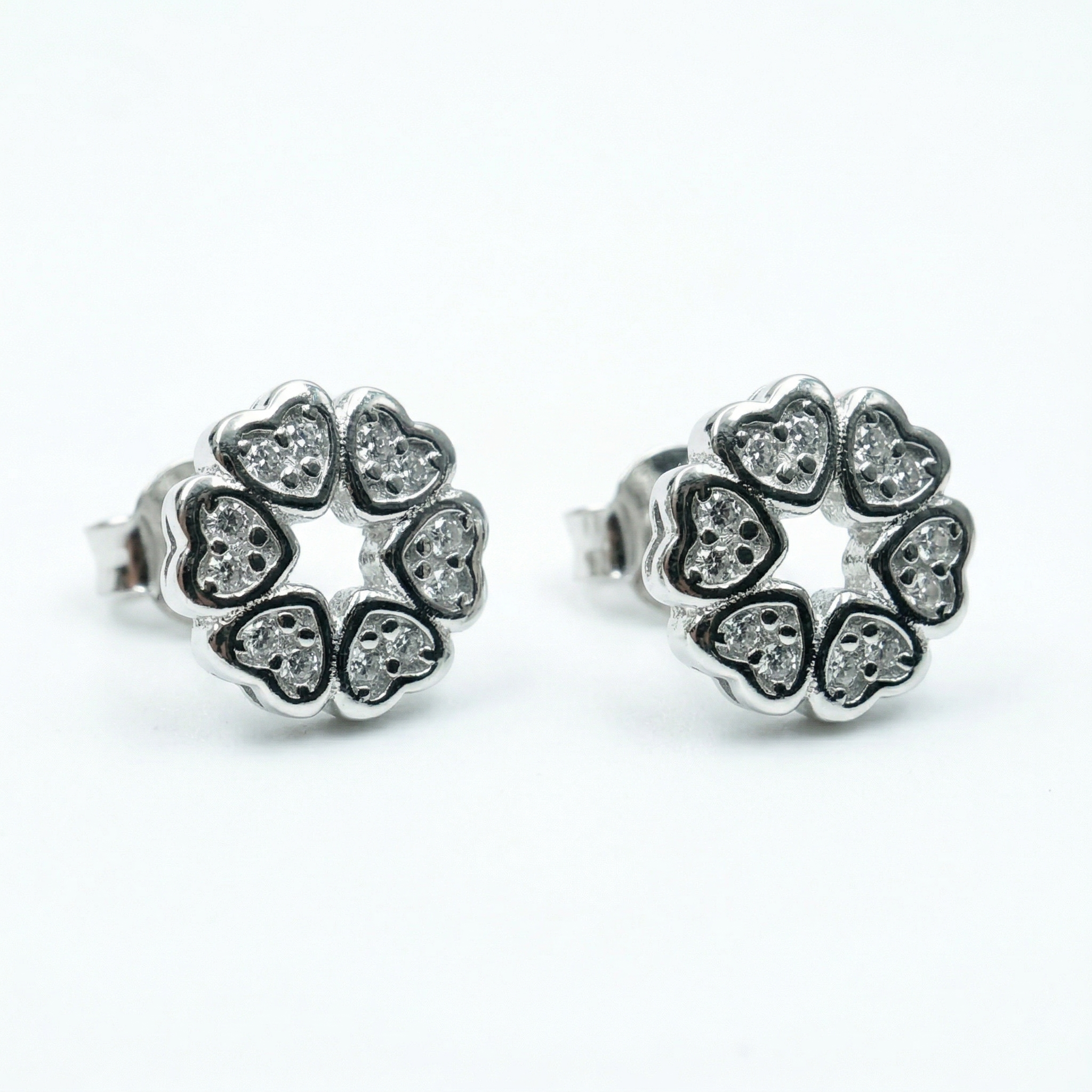 Silvme Pure 925 Silver Heart Circle CZ Stud Earrings for Women