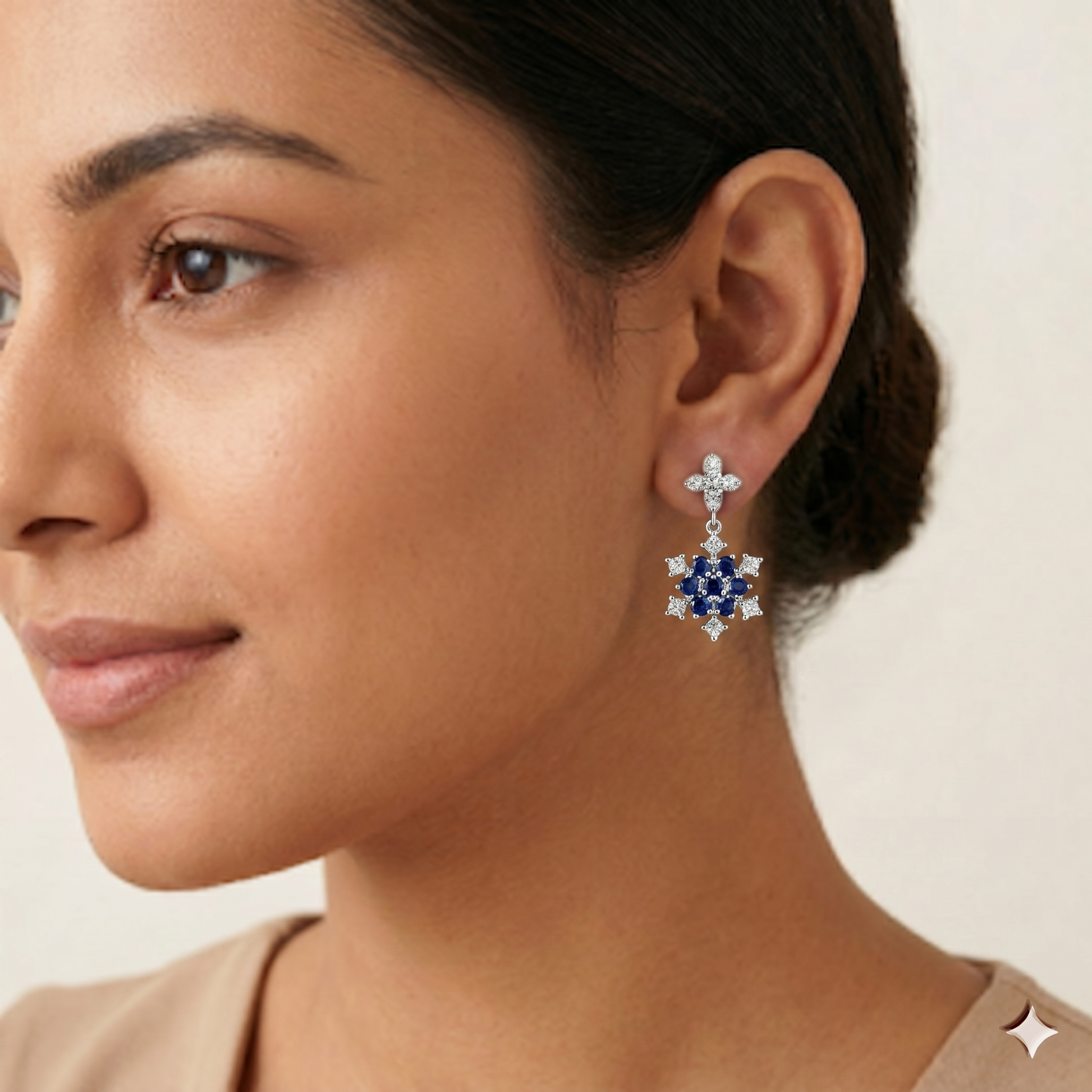 Blue Floral Stone-Set Drop Earrings, additional product view 6