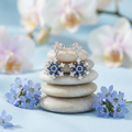Blue Floral Stone-Set Drop Earrings, additional product view 8