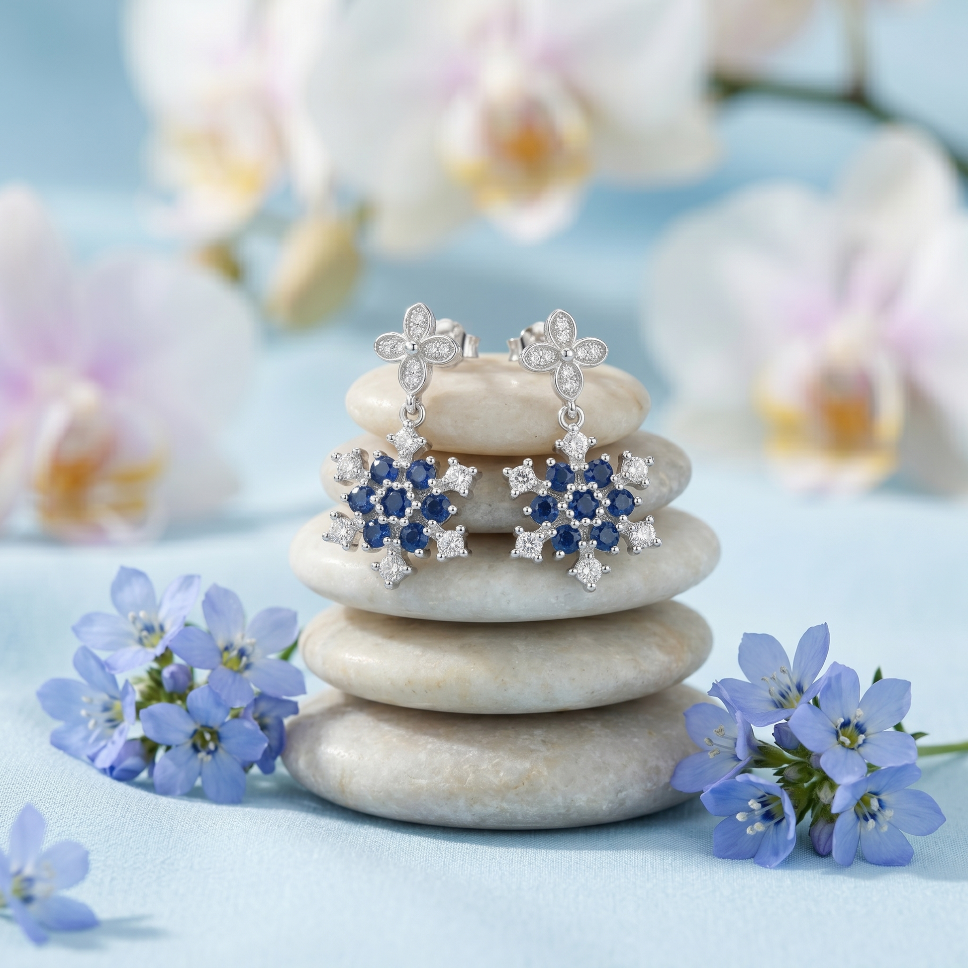 Blue Floral Stone-Set Drop Earrings, additional product view 8