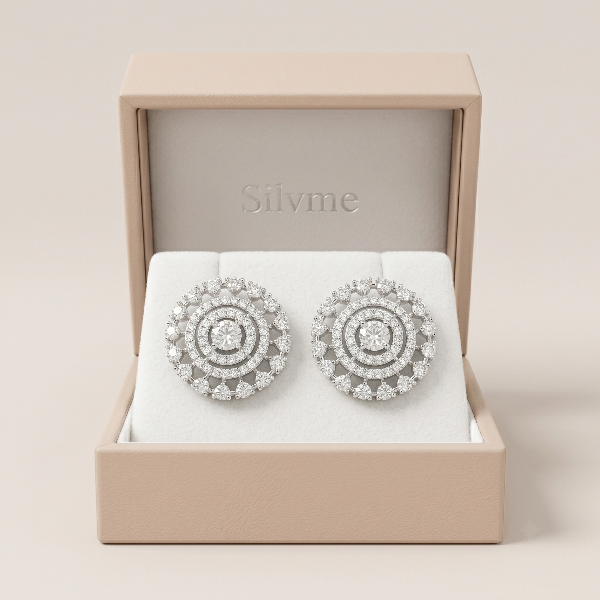 Round Double-Halo Stone-Set Stud Earrings, additional product view 7