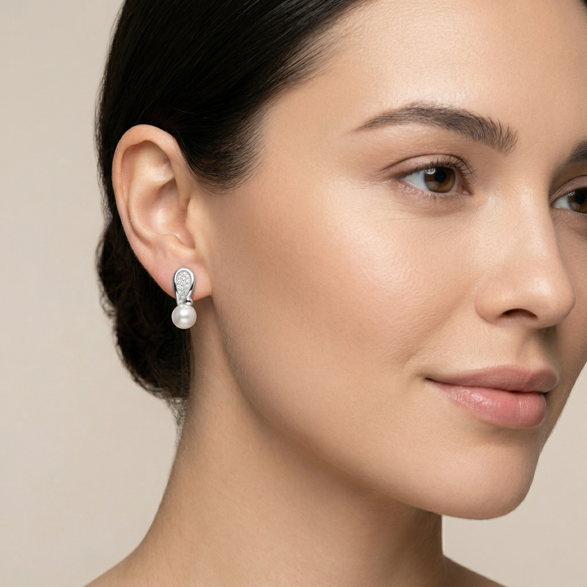Pearl-Look Accent Drop Stud Earrings, close-up detail, view 4