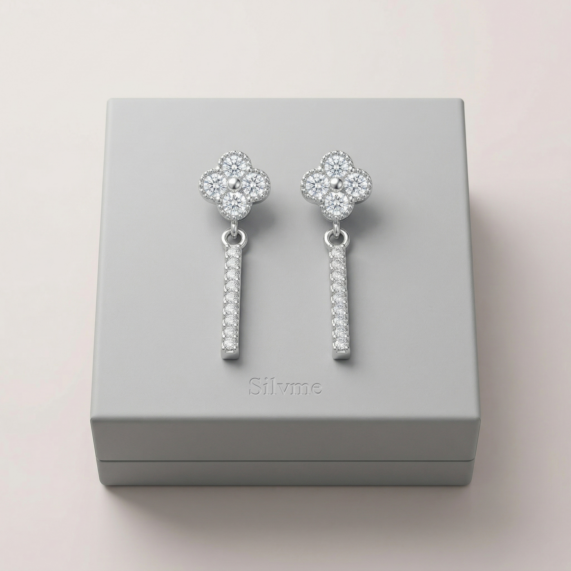 Floral Baguette Drop Earrings, close-up detail