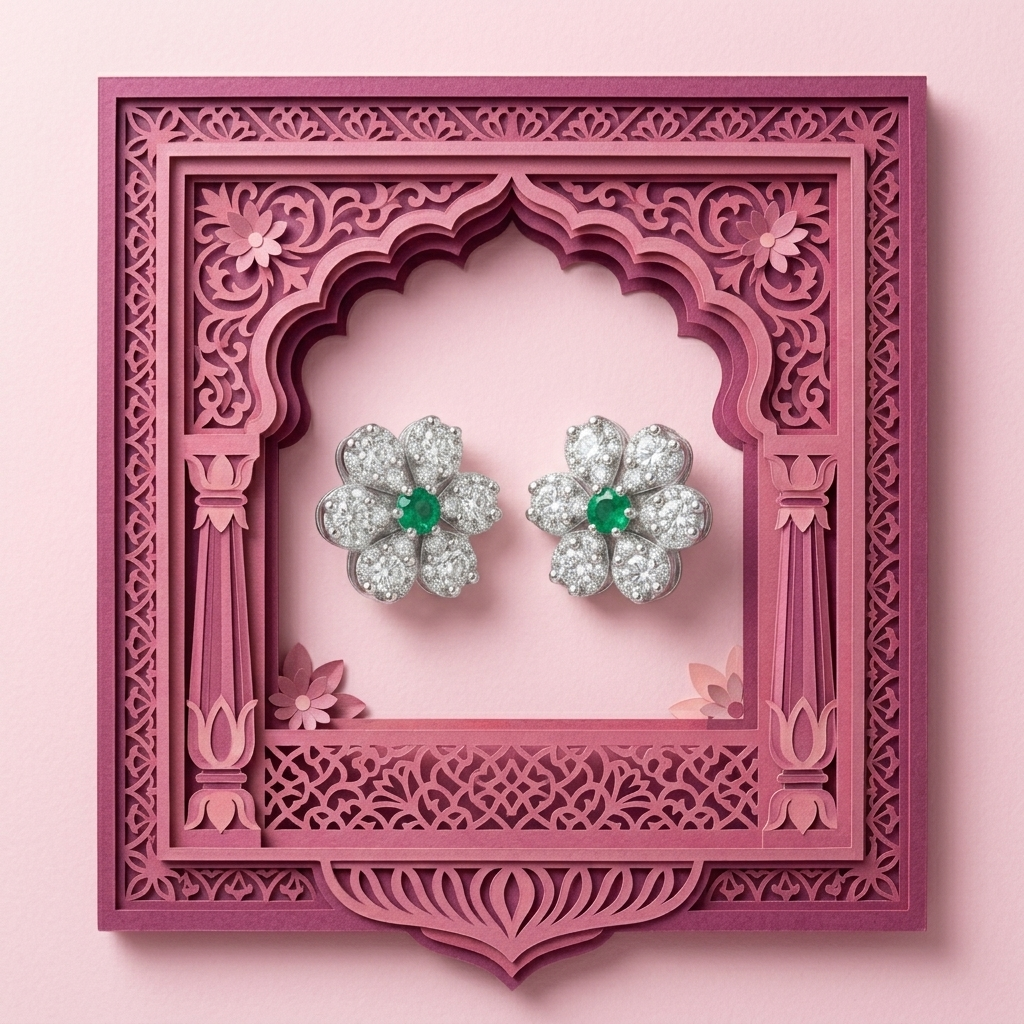 Green-Centre Flower Stud Earrings, additional product view 7