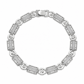 Silvme 925 Sterling Silver Slim Textured Link Bracelet for Men - Polished Silver-tone