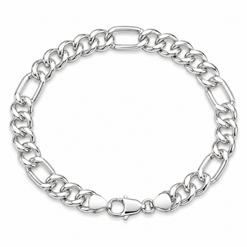 Silvme 925 Sterling Silver Polished Figaro Chain Bracelet for Men, 20cm with Lobster Clasp