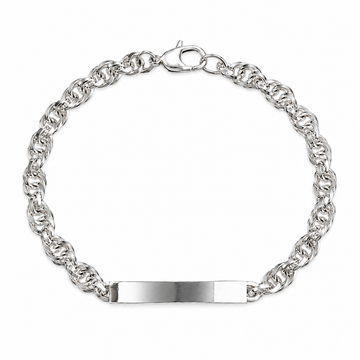 Silvme 925 Sterling Silver Rope Chain ID Bracelet for Men, 22cm Polished Silver-tone