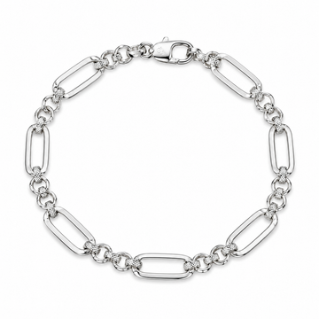 Silvme 925 Sterling Silver Paperclip and Round Link Bracelet for Men, 23cm End to End