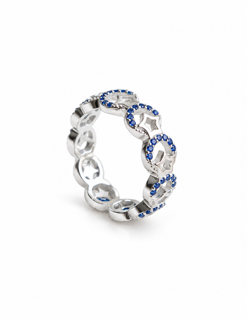 925 Sterling Silver Blue Stone Link Design Ring