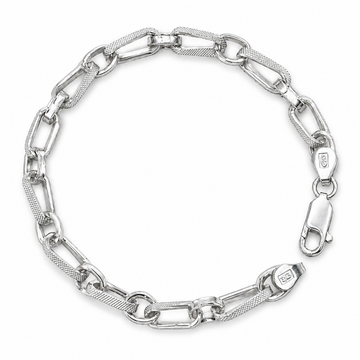 Silvme 925 Sterling Silver Textured Paperclip Link Bracelet for Men, 21cm End to End