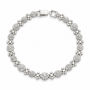 Silvme 925 Sterling Silver Floral Medallion Link Bracelet for Men with Box Clasp Fastening