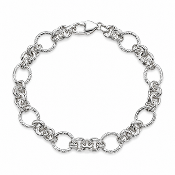 Silvme 925 Sterling Silver Textured Rolo Chain Bracelet for Men, 21cm with Lobster Clasp