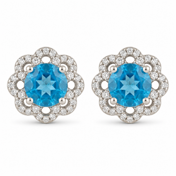 SILVME Blue Floral Halo Stud Earrings