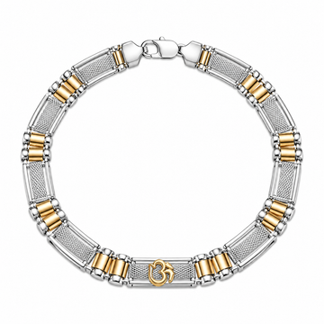 Silvme 925 Sterling Silver Two-Tone Bar Link Bracelet for Men with Lobster Clasp Fastening