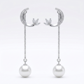Crescent Moon Stone-Set Pearl-Look Accent Drop Earrings, front product view