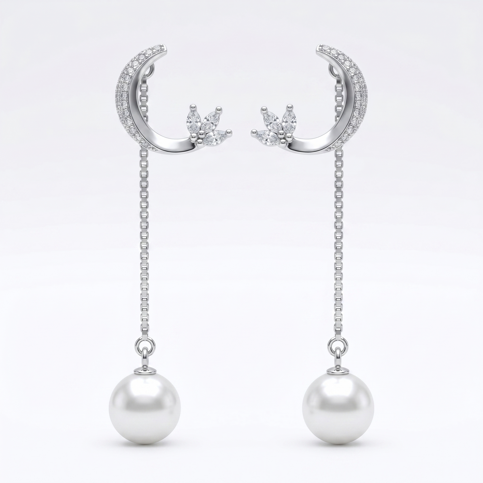 Crescent Moon Stone-Set Pearl-Look Accent Drop Earrings, front product view
