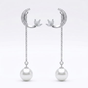 Crescent Moon Stone-Set Pearl-Look Accent Drop Earrings, front product view