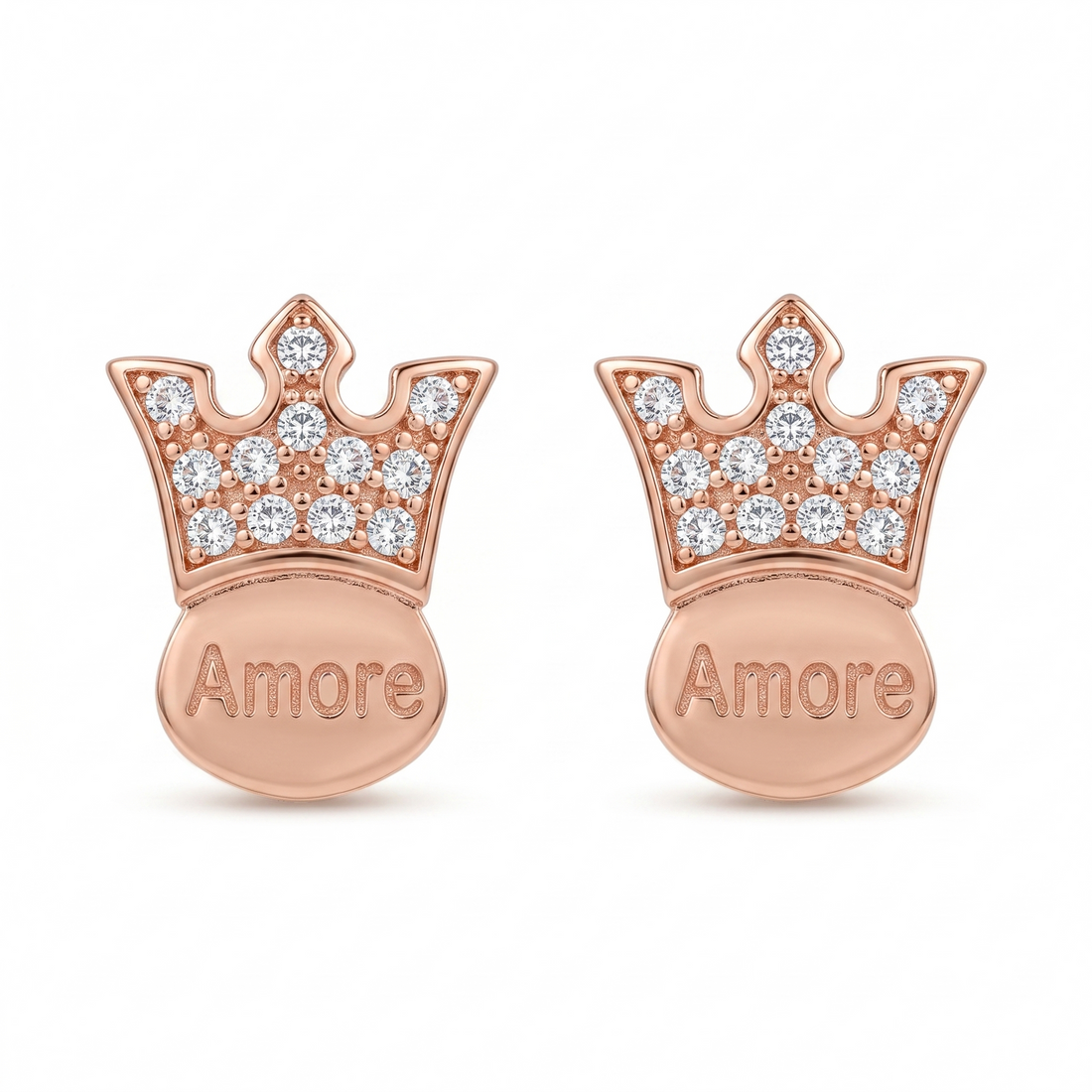 Silvme Rose Gold Crown CZ Stud Earrings in 925 sterling silver with cubic zirconia, rose gold finish, jewellery for women