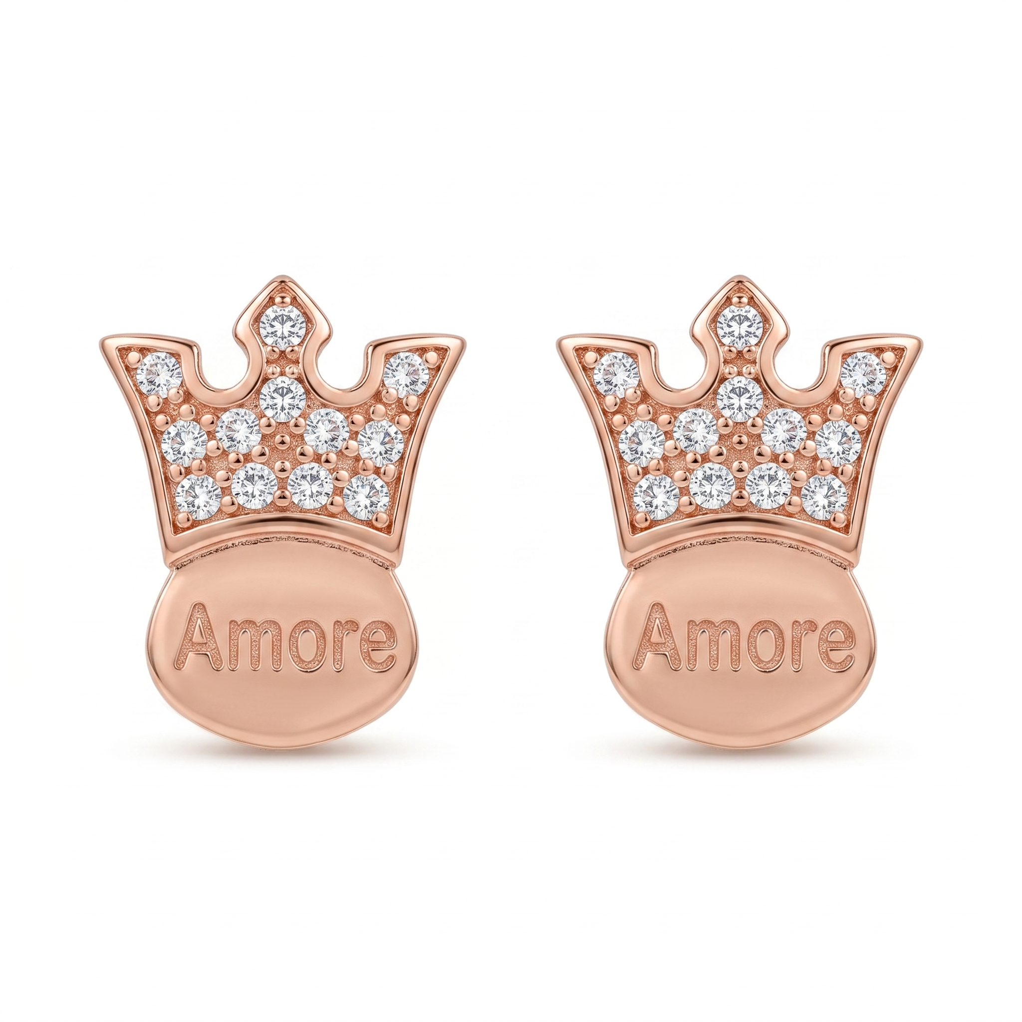 Silvme Pure 925 Sterling Silver Rose Gold Crown CZ Stud Earrings for Women & Girls