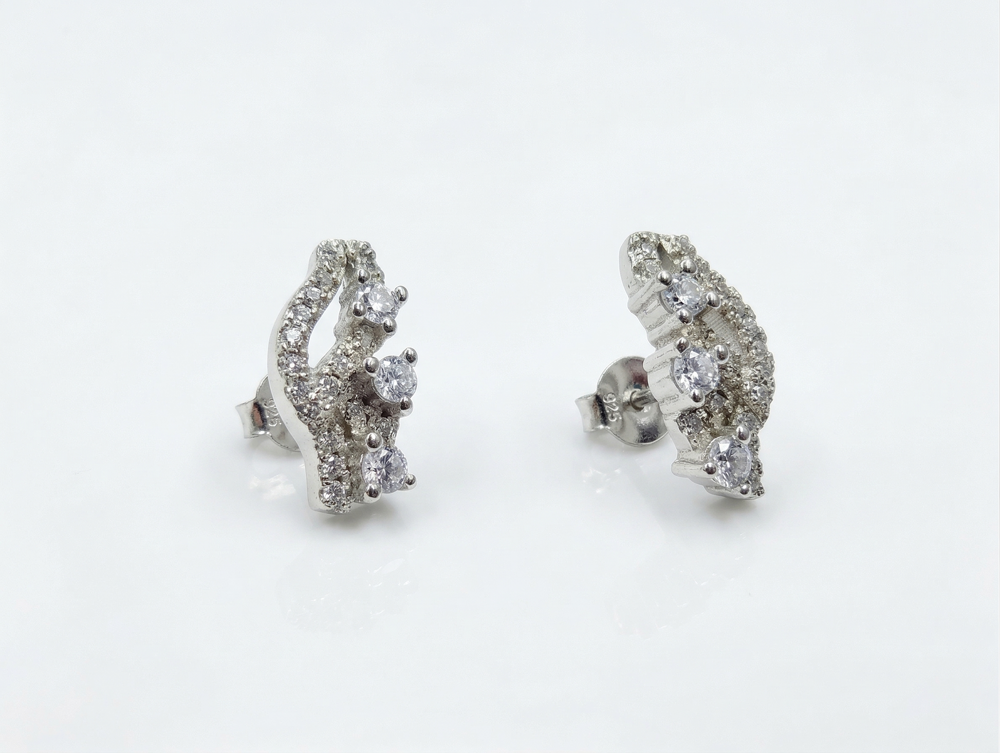 Curved PavÃ© Stone-Set Stud Earrings, front product view